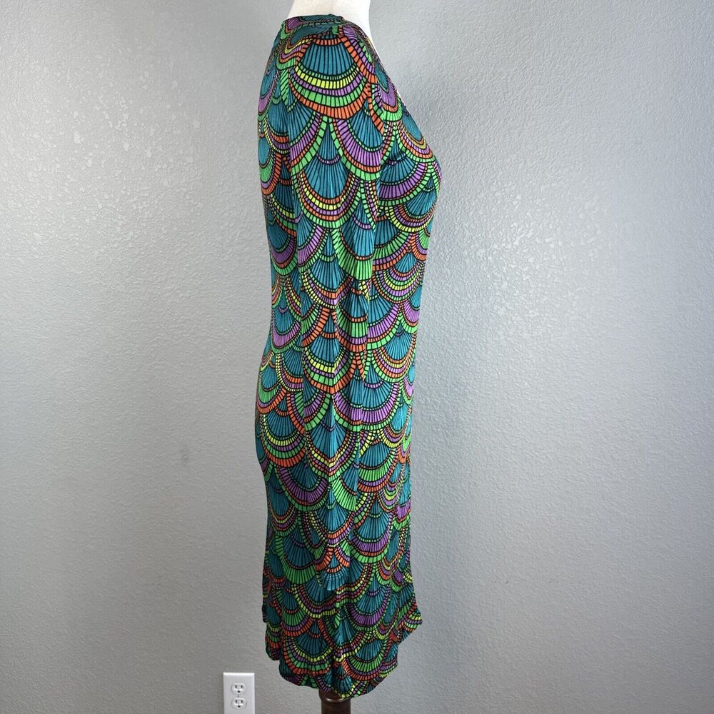 Custo Barcelona Long Sleeve Mini Dress Size 1 S Colorful Geometric Jersey V-Neck - Picture 5 of 6